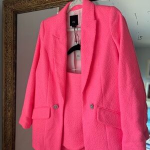 River Island boucle rhinestone button front blazer and curved hem mini skirt set